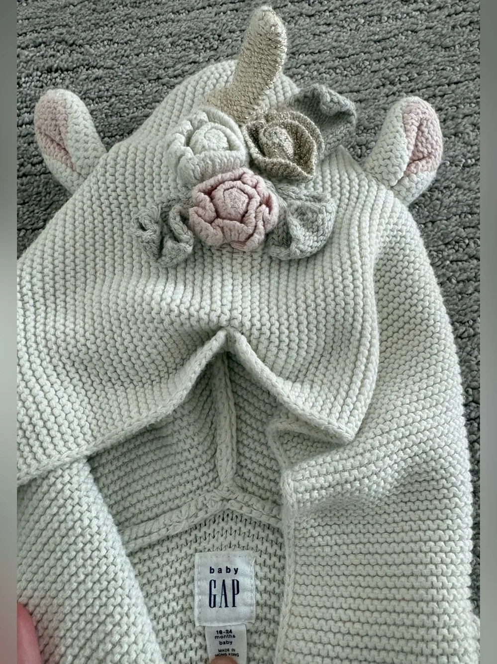 Baby GAP 18-24 months Cream Knit Hooded Cardigan w/ Unicorn Ear Accents